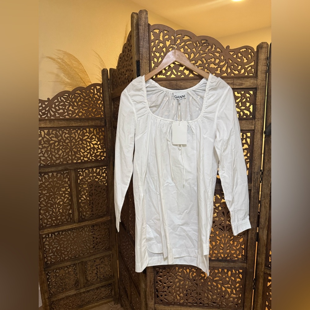 NEW NWT Ganni White Square Neck Mini Dress - Picture 5 of 6